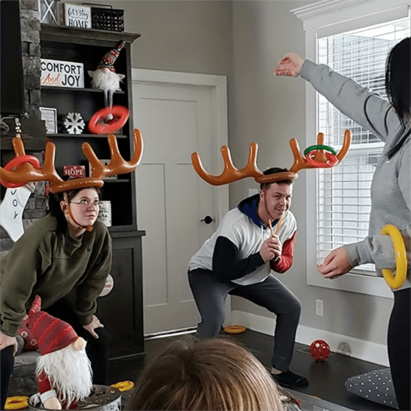 Set de 5 collares inflables con cuernos de renos para juegos de Navidad, Acción de Gracias y fiestas de Navidad, juguetes decorativos con diadema y collar de renos