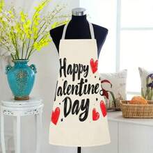 1pc Happy Valentine's Day With Love 3D Pattern Linen Apron For Home Cooking, Kitchen Wear, And Cooking Enthusiasts - Multicolor - View 1