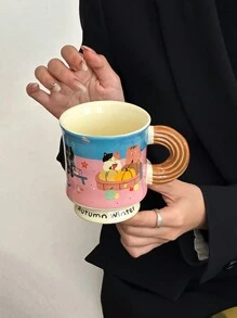 1个可爱卡通陶瓷马克杯 - 精致迷人的陶瓷杯，情侣完美礼物，高品质咖啡杯，开学季必备 - 彩色 - 查看 5