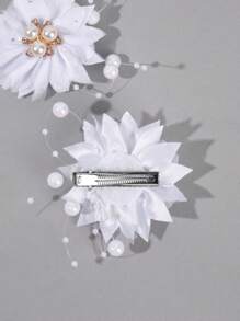 2pcs Pearl Decor Flower Hair Clips For Girls Elegant Mesh Flower Hairpin Versatile Barrettes Daily Hair Accessories