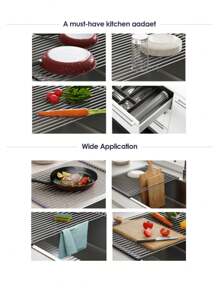 1 pièce Égouttoir extensible en acier inoxydable à placer sur l'évier, couleur noire et grise avec des bras réglables. Organisateur de cuisine/salle de bain fonctionnel pour plats, ustensiles de cuisine, légumes et fruits. Cadeau de Nouvel An et de Noël
