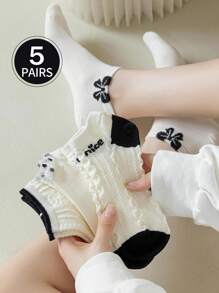 1/5 Pairs Of Women's Socks, Low Cut Ped Socks,Invisible Socks, Boat Socks, Short Socks, White Socks,Black Socks, Ankle Socks, Cute Socks,Girls Socks,Women Socks,Moisture Wicking And Breathable, Suitable For Daily Wear, Home Sports, Office Wear, Sweet Cartoon Design, Suitable For All Seasons And Various Holidays, Invisible Socks And Short Socks, Color Combinations Are Random. - Multicolor - View 1