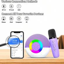 Karaoke Microphone Machine Mini Portable Bluetooth Speaker With 2 Wireless Mics For Christmas Birthday Gifts - Multicolor - View 2