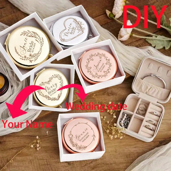 1 pieza Espejo personalizable para fiesta nupcial, regalo para padrinos y damas de honor, artesanía nupcial significativa en caja de regalo