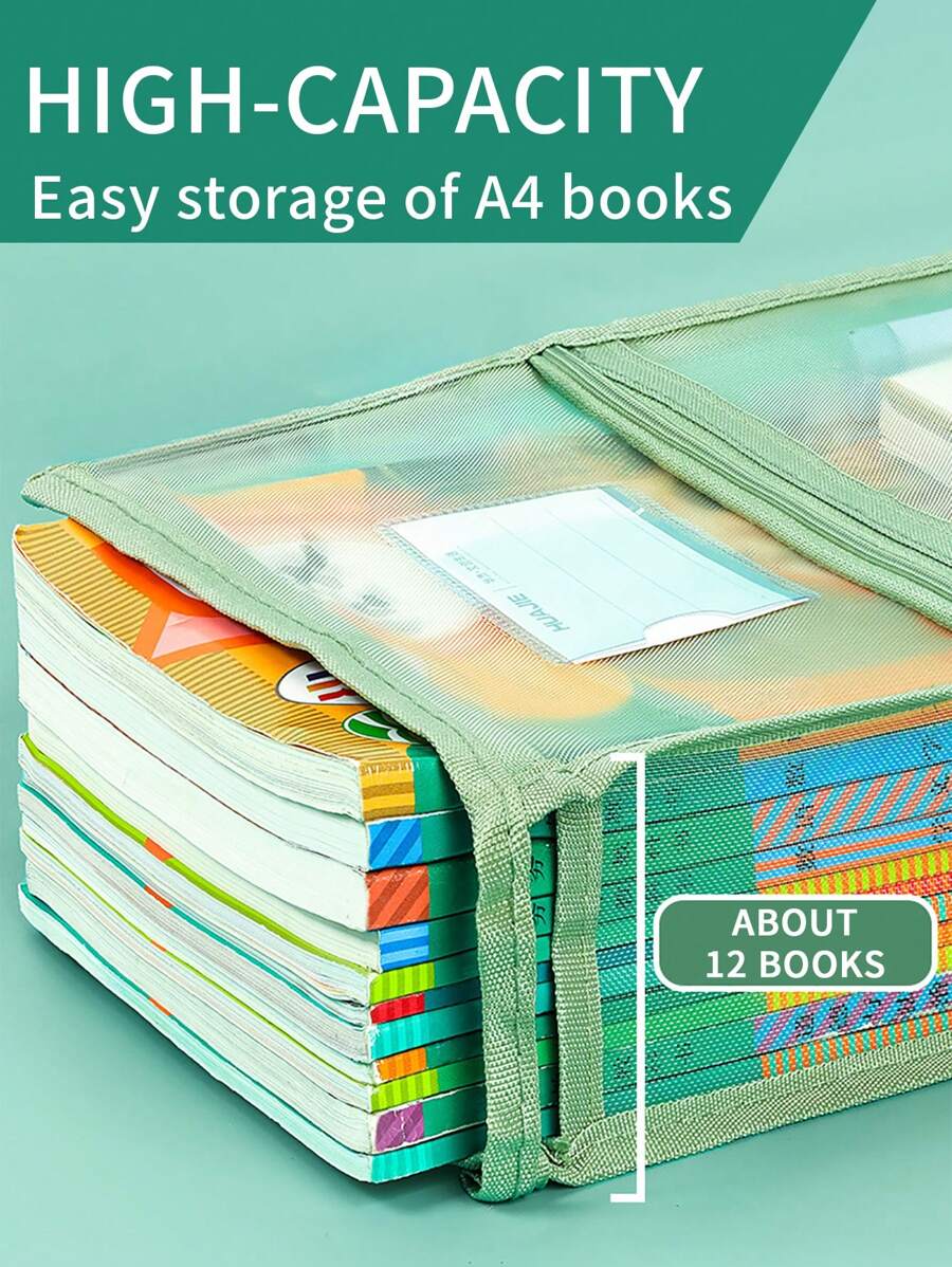 1pc L-Shaped Subject Divider File Folder, Creative Transparent Mesh Zipper Student Test Paper Storage Bag - Multicolor - View 1