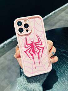 1 pieza Funda de teléfono suave y antichoque con diseño de tela de araña rosa, compatible con Iphone 16 Pro Max/16/16 Pro/15 Pro Max/15 Pro/15/14 Pro Max/14 Pro/14/13 Pro/13/12 Pro/12/11, adecuado para niñas