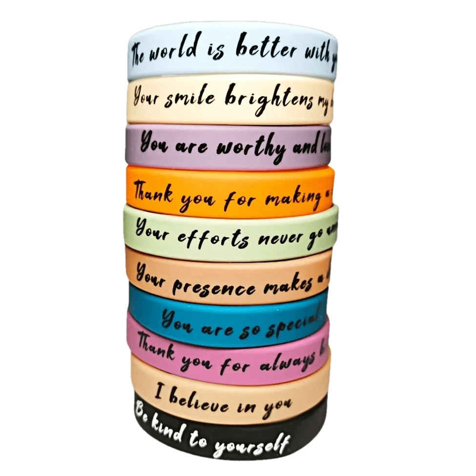 20 件装励志名言腕带 适用于男士和女士运动派对礼物硅胶手链励志名言橡胶腕带 - 彩色 - 查看 1