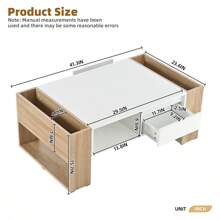 MERAX High Glossy Coffee Table With 2 Drawers, Practical Two Tone Center Table With Hidden Compartments, Rectangle Cocktail Table With Open Storage Shelf For Living Room, Bedroom, White/Black, 41.3*23.6" - Trắng + Tự nhiên - Xem 7