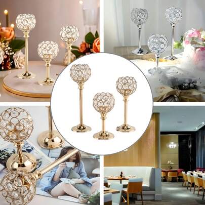 Elegante soporte de vela de cristal con bola de metal y cubierta de vidrio a prueba de viento, adecuado para restaurante, sala de estar, cocina, habitación de hotel, soporte de vela aromática para casa. Soporte de vela de cristal dorado para decoración del hogar, soporte de vela para boda, cena a la luz de las velas, aplicable a varios días festivos, Navidad, Día de San Valentín (velas no incluidas)