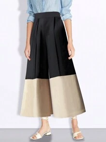 Women's Regular Waist Pocket Contrast Color Pants, Polyester Fabric, Machine Washable - Black and White - View 6