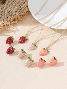 Fashionable Sweet Glazed Strawberry Necklace And Earrings Set For Women, Suitable For Daily Wear And Valentine's Day