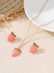 Fashionable Sweet Glazed Strawberry Necklace And Earrings Set For Women, Suitable For Daily Wear And Valentine's Day