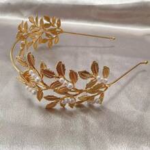 4pcs Goddess Accessories Greek Suit Greek Costume Cosplay Party Faux Pearl Leaf Headband Coil Bracelet, School Stuff, Gifts