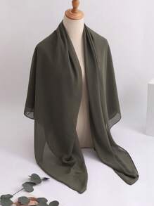 1 chiếc khăn choàng hijab bằng vải chiffon đi biển, khăn choàng đi biển thường ngày màu trơn, 140*140cm - xanh quân đội - Xem 4