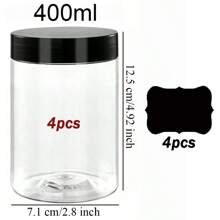 4pcs 7cm Dia. Plastic Storage Jars Lids, Paint/Cream/Mask Divider Bottles, PET Clear Sampling Cosmetic Containers, Includes 4pcs Reusable Black Label Stickers