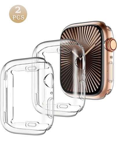 2pcs Transparent Soft TPU Watch Protective Case, All-Round Lightweight Scratch-Resistant Protective Cover With Screen Protector Film Compatible With Apple Watch Series 10/9/8/7/SE/6/5/4/3/2/1, 38mm/40mm/41mm/42mm/44mm/45mm/46mm/49mm (Watch And Strap Not Included)