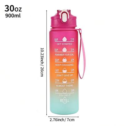 1 pieza Botella de agua de 27oz con marcador de tiempo, vaso de plástico de color degradado, botella de agua de plástico mate unisex con escala, vaso portátil, botella de agua resistente al calor, botella de agua motivacional, adecuada para gimnasio, exterior, viaje, trabajo