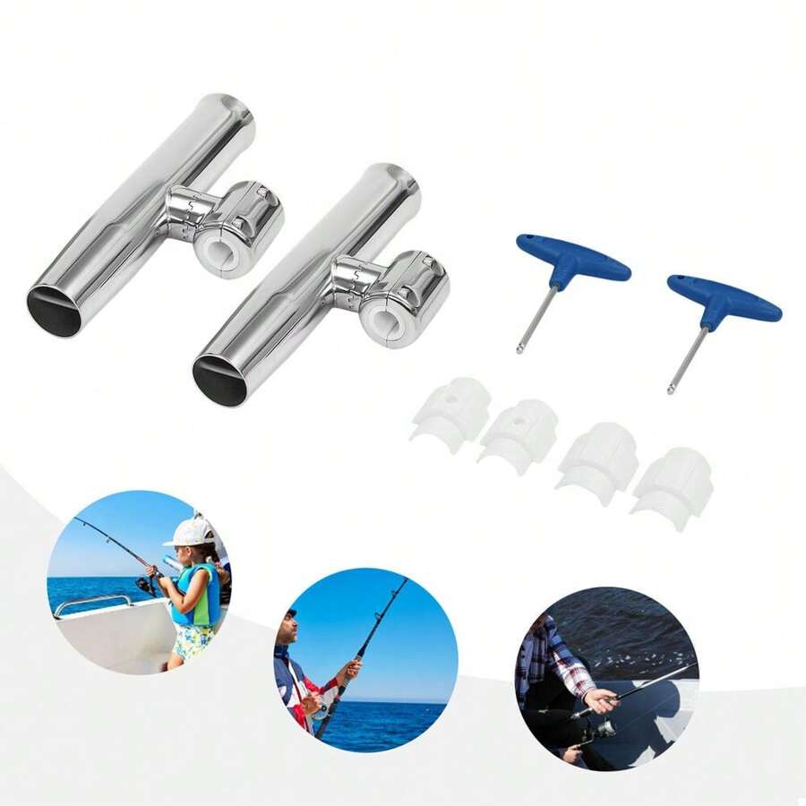 2PCS Stainless Steel Deck Mount Fishing Rod Holders For Boats Yachts With Rails - Silver - View 1