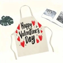 1pc Happy Valentine's Day With Love 3D Pattern Linen Apron For Home Cooking, Kitchen Wear, And Cooking Enthusiasts - Multicolor - View 3