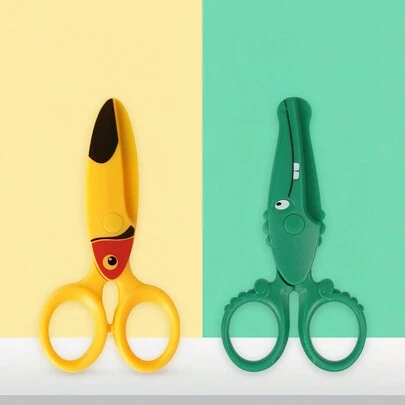 1pc Safety Scissors Cartoon Plastic Knife Cutter For Kids DIY Paper Handwork Art Office School Student, Crocodile Toucan Dolphin