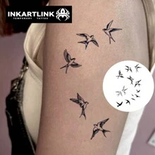 INKARTLINK 革命性技术纹身，半永久纹身，逼真纹身，鸟群，感人纹身，临时纹身，防水，真实纹身外观，小众设计纹身，果汁纹身，植物纹身 - 黑色 - 查看 2
