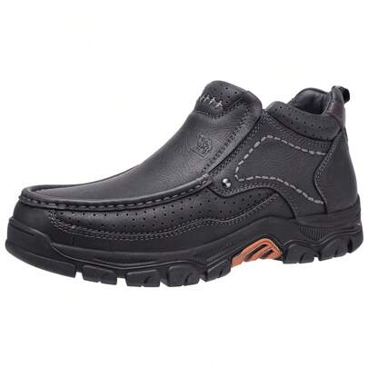 Men Slip On Loafer Mid-Top Leather Casual Walking Shoes Comfortable For Work Office Dress Outdoor