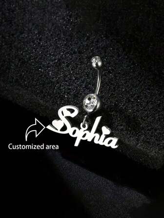 1pc Customized Women's Stainless Steel Personalized Nameplate Belly Button Ring Pendant, Sexy Minimalist Body Piercing Jewelry, Valentine's Day Gift