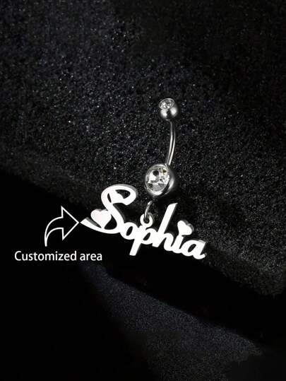 1PC[Customized Product] Customized Women's Name Navel Perforated Stainless Steel Personalized Plaque Navel Ring Pendant Sexy Simple Jewelry Gift Body Perforated Jewelry Valentine's Day Gift