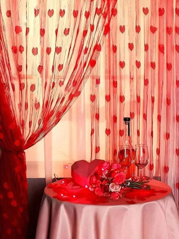 1m x 2m Polyester Fadenvorhang in Herzform, dekorativer Vorhang für Hochzeit, Valentinstag, Schlafzimmer, Raumdekoration, ganzjährig