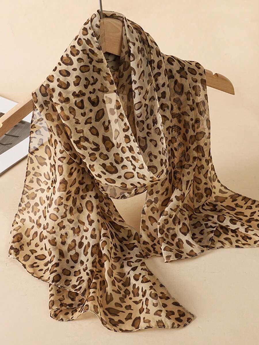 1 chiếc khăn voan họa tiết da báo cổ điển phong cách Bohemian dành cho nữ, phụ kiện khăn choàng thời trang dạo phố, thích hợp mặc hàng ngày cho trang phục