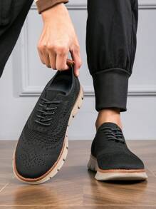 Plus Size Men Summer Shoes (Size 45-48) Black Perforated Breathable Lace-Up Casual Sneakers, Lightweight & Comfortable, British Style