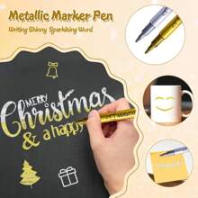 12Pcs Metallic Markers Set, Waterproof & Fade-Resistant Colored Paint Pens For Rock Painting, Crafts, DIY Photo Albums, Wood, Plastic, Ceramic, Glass, Metal, Stone, Fabric, Leather, And Paper