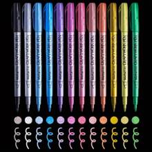 12Pcs Metallic Markers Set, Waterproof & Fade-Resistant Colored Paint Pens For Rock Painting, Crafts, DIY Photo Albums, Wood, Plastic, Ceramic, Glass, Metal, Stone, Fabric, Leather, And Paper