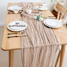 1/2pcs 90*180/300/400cm Red Bohemian Style Sheer Fabric Table Runners, Suitable For Party, Dining Table Decor, Valentine's Day, New Year, Engagement, Wedding, Shower, Birthday (Multiple Colors)