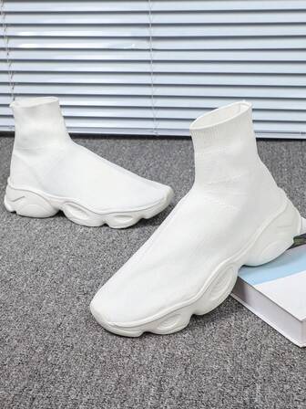 White Fashionable Casual Soft Lightweight Sock Shoes Men Walking Sneakers,
