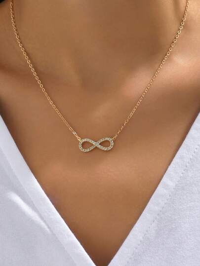 1pc Fashionable Simple Gold Infinity Symbol Pendant Necklace, Women Jewelry Valentines