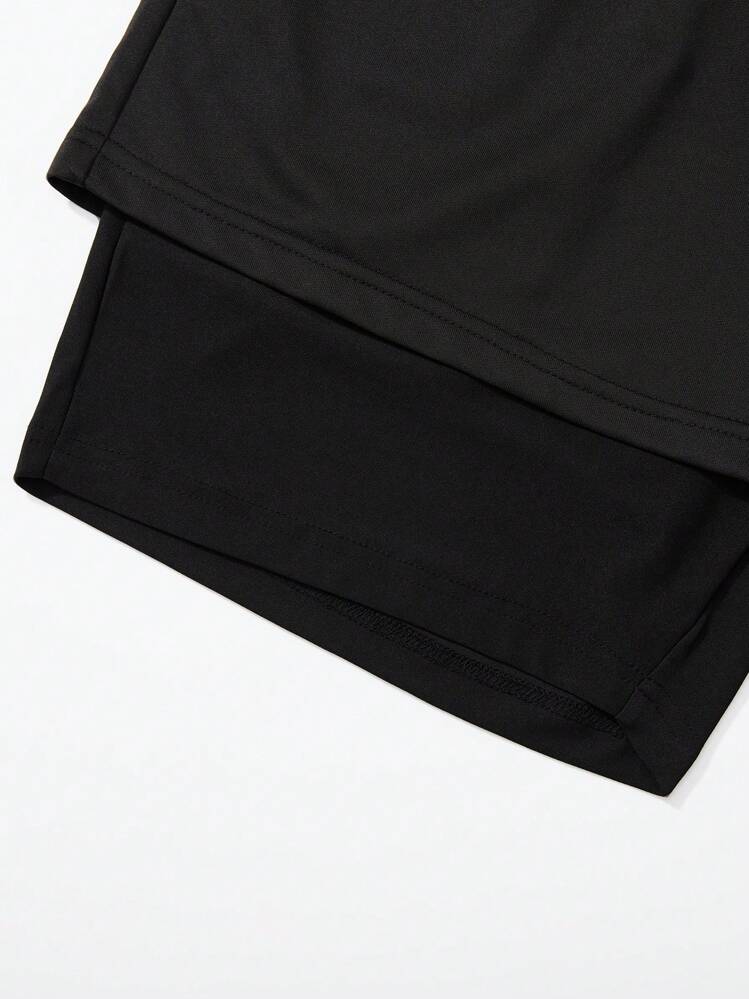 Shwiy Pantalon à cordon de serrage avec imprimé graphique minimaliste de mode de rue pour hommes, short de sport casual à poches bicolore rouge, idéal pour le fitness et la course - Noir - Voir 6