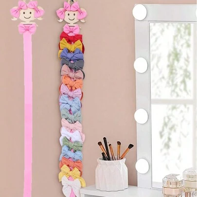 1 pieza Estante de almacenamiento de accesorios para el cabello montado en la pared con diseño de dibujos animados, organizador de cajas de madera para pasadores de cabello, ahorro de espacio, adecuado para que las niñas guarden accesorios para el cabello, pasadores de cabello, ideal para fiestas de revelación de género, cumpleaños, bodas, reuniones, también un regalo perfecto para compañeros de trabajo, amigos y familiares, excelente para la temporada de regreso a la escuela