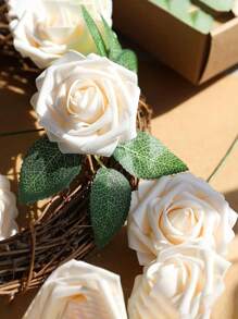 5/10/15/20/25/30 枝逼真假玫瑰带茎，适用于 DIY 婚礼花束中心装饰布置派对婴儿洗礼家居装饰 OPP 袋包装（不含盒子）含三片叶子，情人节，礼物 - 香檳色 - 查看 3