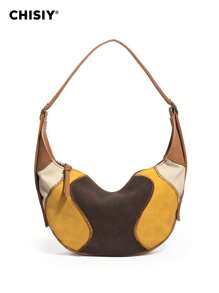 Bolsos Para Mujer Original Handmade Bologna Fashionable Patchwork Art Color Block Large Capacity Multi-Color Crescent Tote Bag, Casual Business Lady Commute Bag, Elegant Design Shopping Multi-Function Shoulder Bag, Valentine's Day/New Year Gift, Suitable For Work Commute, Shopping, Travel, Autumn/Winter