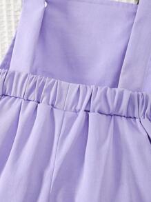 طقم للرضع والبنات الصغيرات مكون من توب قصير بطبعة زهرية بكشكشة بدون أكمام + أوفرول شورت بتطريز بأزهار الداوري البنفسجية مع أشرطة قابلة للتعديل