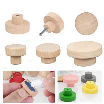 4-20 st Runda träskåp Lådknoppar Oavslutade DIY-färg Garderobsdörr drar nordiskt trä skåphandtag med skruvar