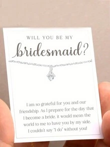 1 件无礼盒你愿意成为我的伴娘项链吗，精致的圆形吊坠水晶项链，带卡片伴娘求婚礼物，简约新娘