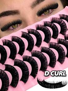 Rikuaild 10 Pairs D Curl Fluffy Thick Russian Strip Lashes Mega Volume Faux Mink Lashes Eye Lifting Look Extension Dramatic Look Full Eyelash Strip Strip Lashes, Lashes, Eyelashes, Fake Lashes