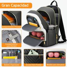 Lunch Backpack, Flight Approved 15.6 Inch Laptop Backpack With USB Port For Women, Black And White - 黑色 - 查看 3