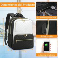 Lunch Backpack, Flight Approved 15.6 Inch Laptop Backpack With USB Port For Women, Black And White - 黑色 - 查看 4