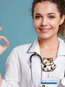 徽章夹伸缩夹可爱徽章卷轴夹伸缩夹可爱搞笑ID夹徽章卷轴伸缩适用于护士（可爱猫咪）、学校用品、返校 - 彩色 - 查看 4