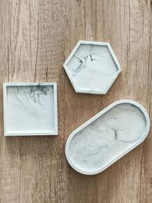 Set de 3 moldes de silicona en formas oval, cuadrada y hexagonal, molde para hacer bandejas de almacenamiento DIY, molde para yeso, resina y base de macetas de flores