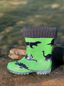 Girls Toddler Detachable Fleece Lined Rain Boots, Waterproof, Lightweight, Warm, Perfect For Cold Or Snowy Weather. Suitable For All-Season Outdoor Activities. - Green - View 2