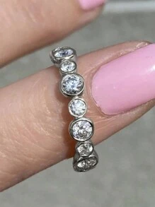 1PC Exquisite Round Cubic Zirconia Promise Rings For Women Accessories Luxury Wedding Rings Silver Color/Gold Color Fashion Jewelry - Ring - View 3